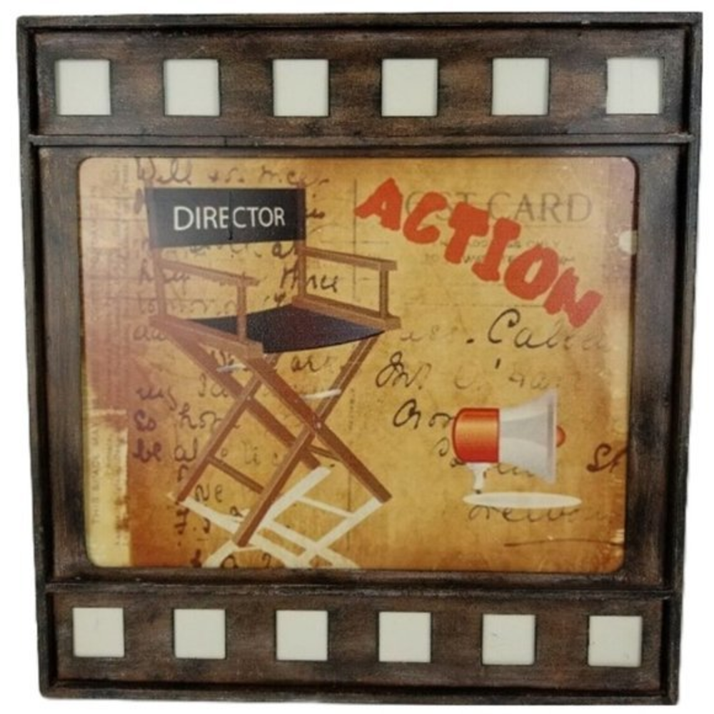 Theater Room Metal Sign‎ Director Chair Megaphone Film Strip Frame Retro Cinema